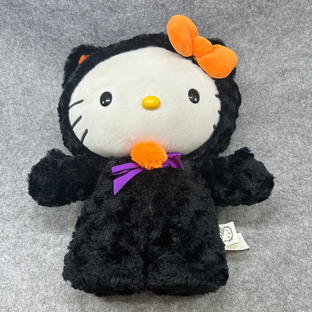 Sanrio Hello Kitty Halloween Black Cat Plush 14in Black Orange‎ Bow HL0120